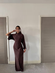 Woven glitter detail tie back maxi dress in espresso brown