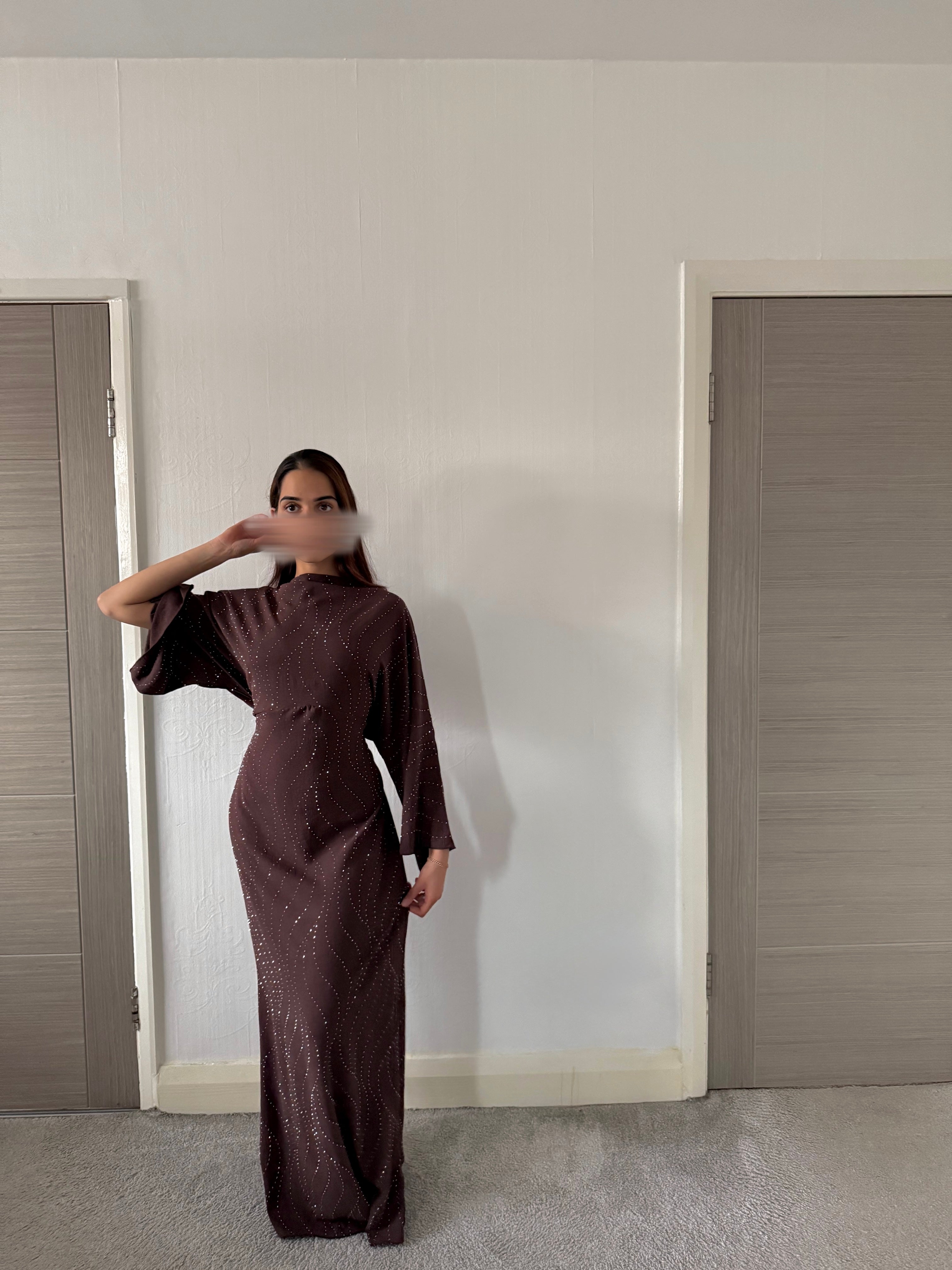 Woven glitter detail tie back maxi dress in espresso brown