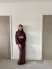 Woven glitter detail tie back maxi dress in espresso brown