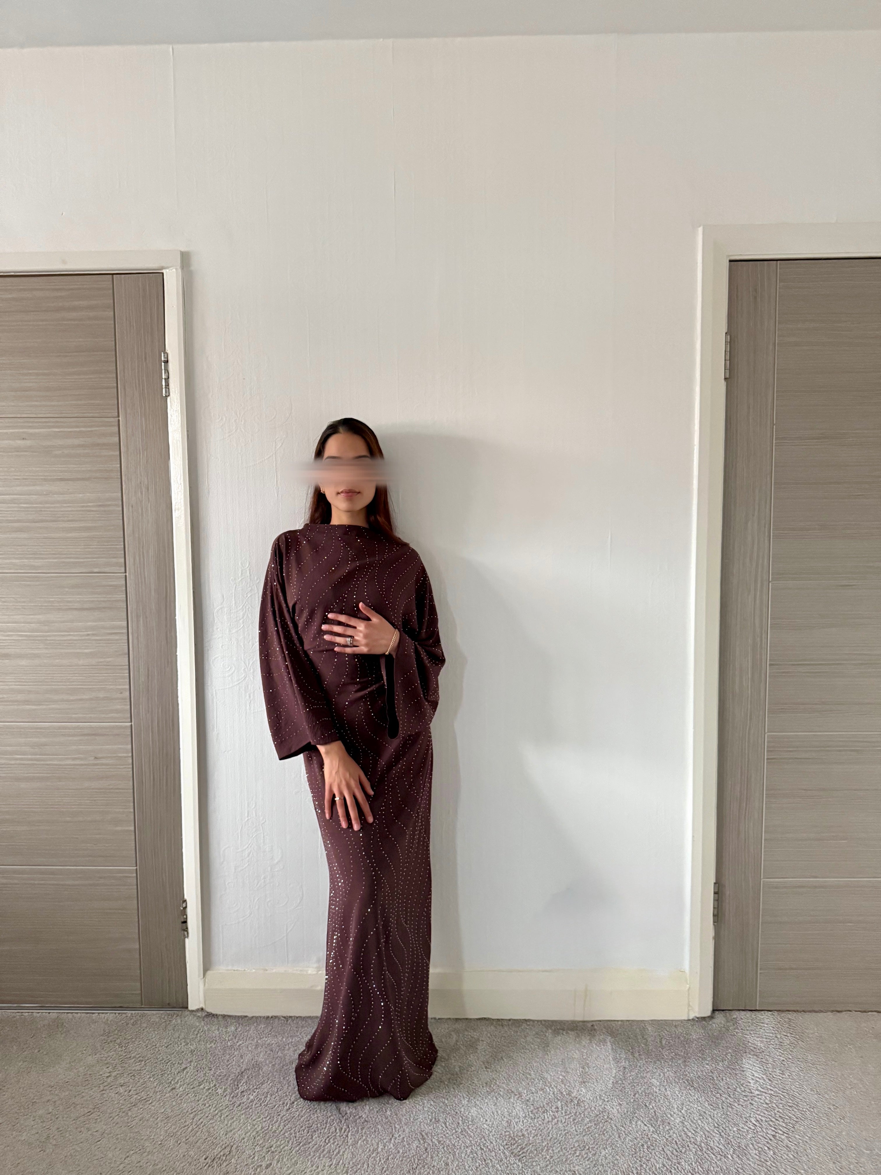 Woven glitter detail tie back maxi dress in espresso brown