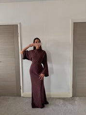 Woven glitter detail tie back maxi dress in espresso brown