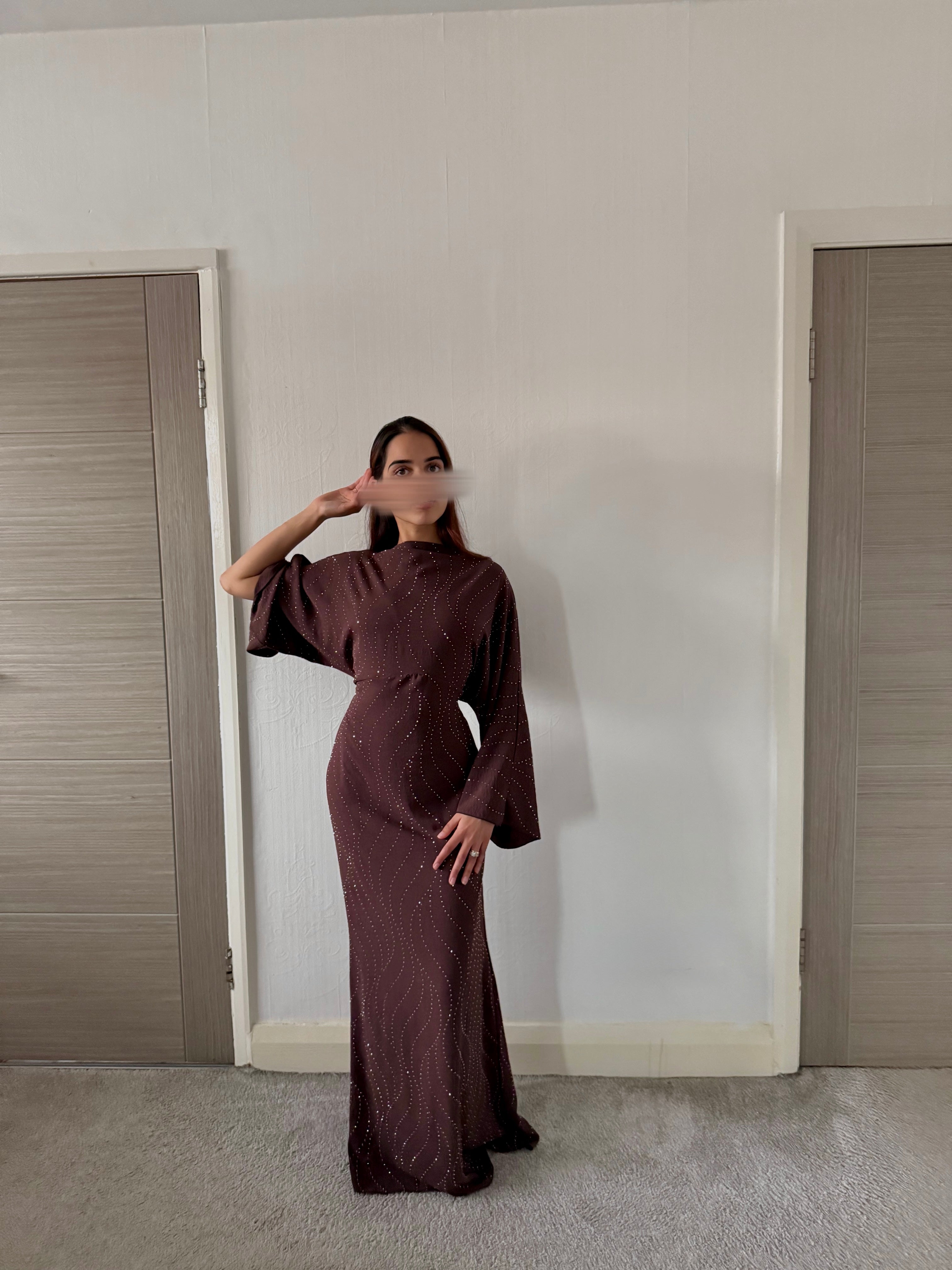 Woven glitter detail tie back maxi dress in espresso brown