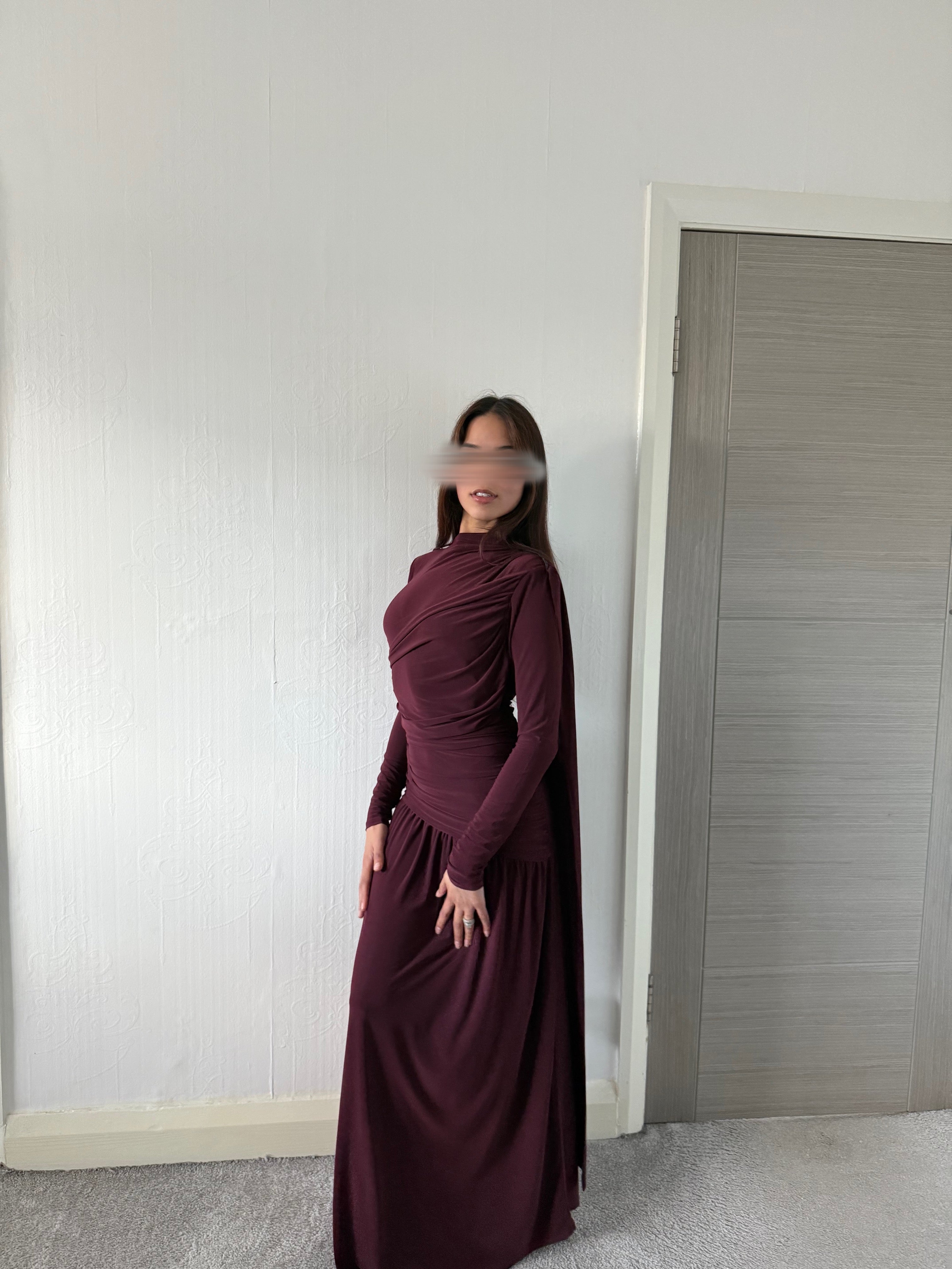 Soft Drape & gather detail maxi dress in plum