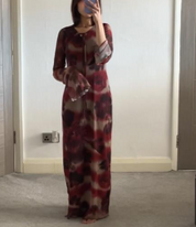 Tie neck detail mesh maxi dress in mixed red flora