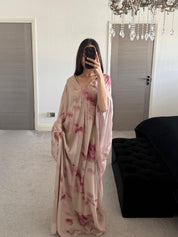 Chiffon batwing abaya in mink blur