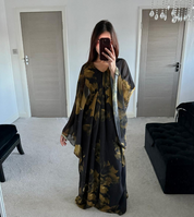 Chiffon batwing abaya in olive green bloom floral