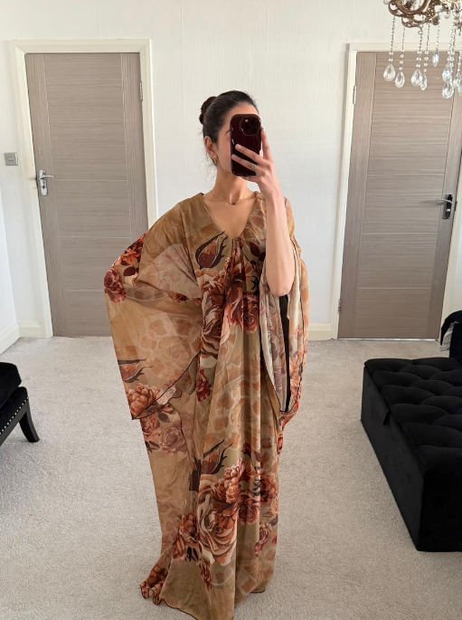 Chiffon Mixed floral batwing abaya