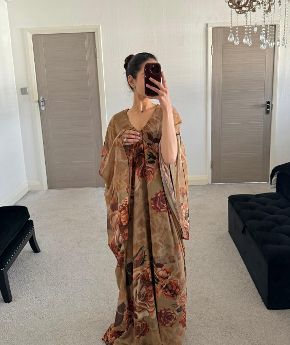 Chiffon Mixed floral batwing abaya