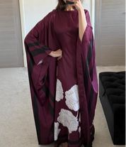 Batwing satin dress in flower