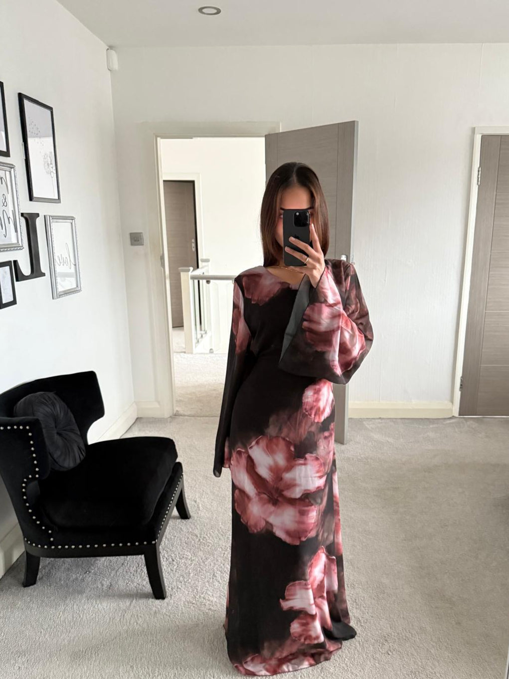 Tie back chiffon dress in dark bloom