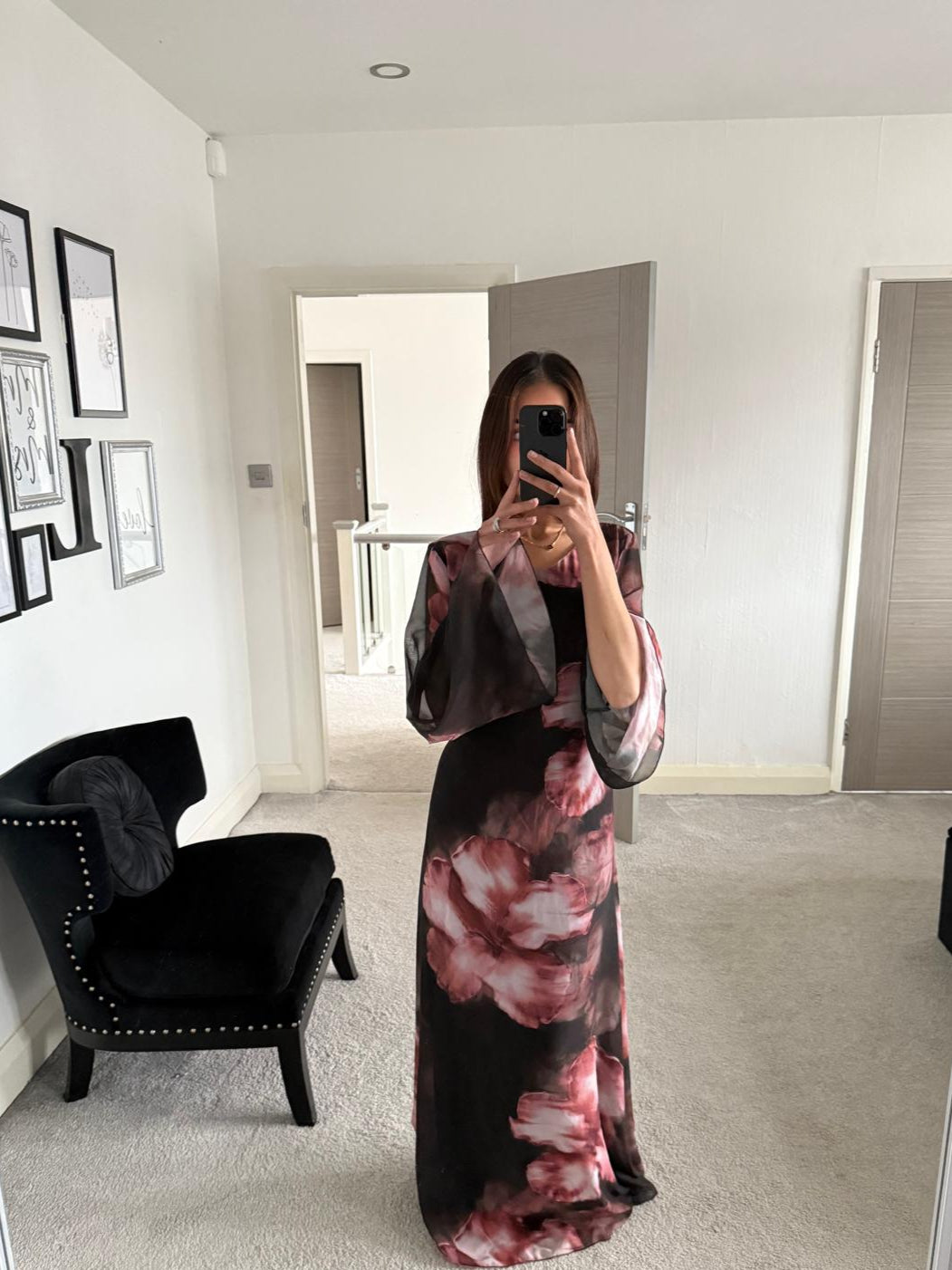 Tie back chiffon dress in dark bloom