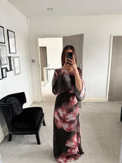 Tie back chiffon dress in dark bloom
