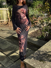 Placement printed mesh dress with inner lined sleeves