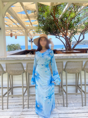 Frill detail chiffon tie back maxi dress in mystic blues