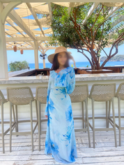 Frill detail chiffon tie back maxi dress in mystic blues
