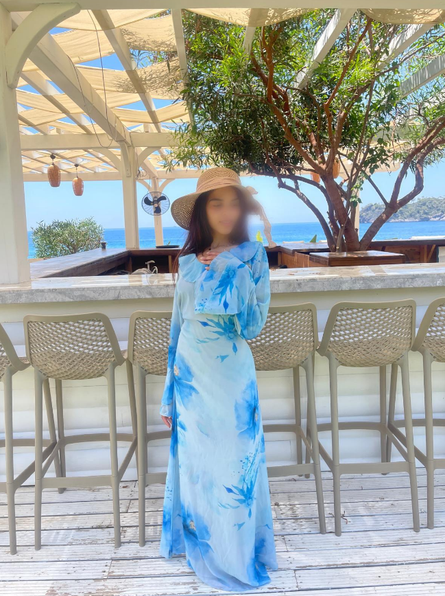 Frill detail chiffon tie back maxi dress in mystic blues