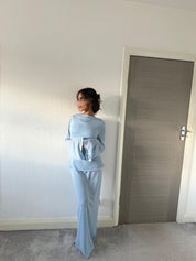 Sheer knit co ord in sky blues