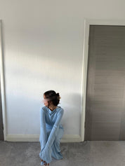 Sheer knit co ord in sky blues