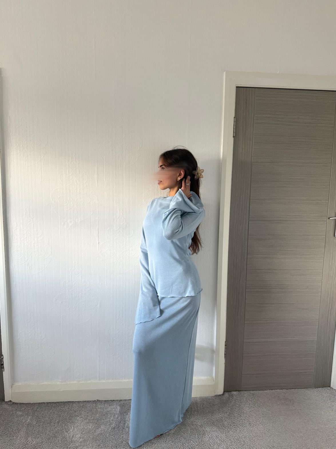 Sheer knit co ord in sky blues