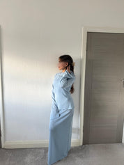 Sheer knit co ord in sky blues