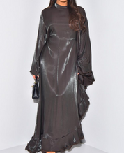 Frill shimmer detail batwing tie occasion maxi dress