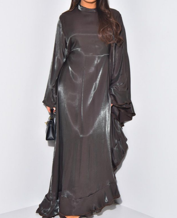 Frill shimmer detail batwing tie occasion maxi dress