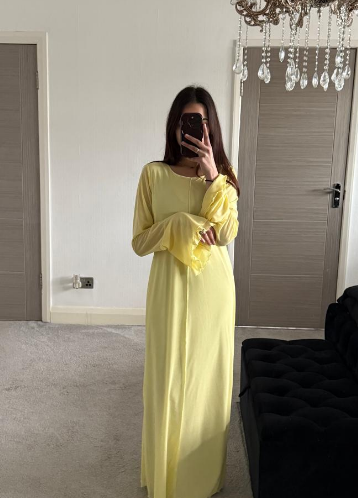 Butter yellow double frill sleeve mesh dress