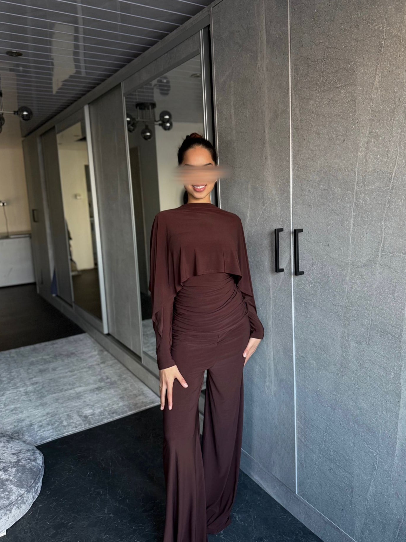 Cape detail modest co ord set with waist ruche