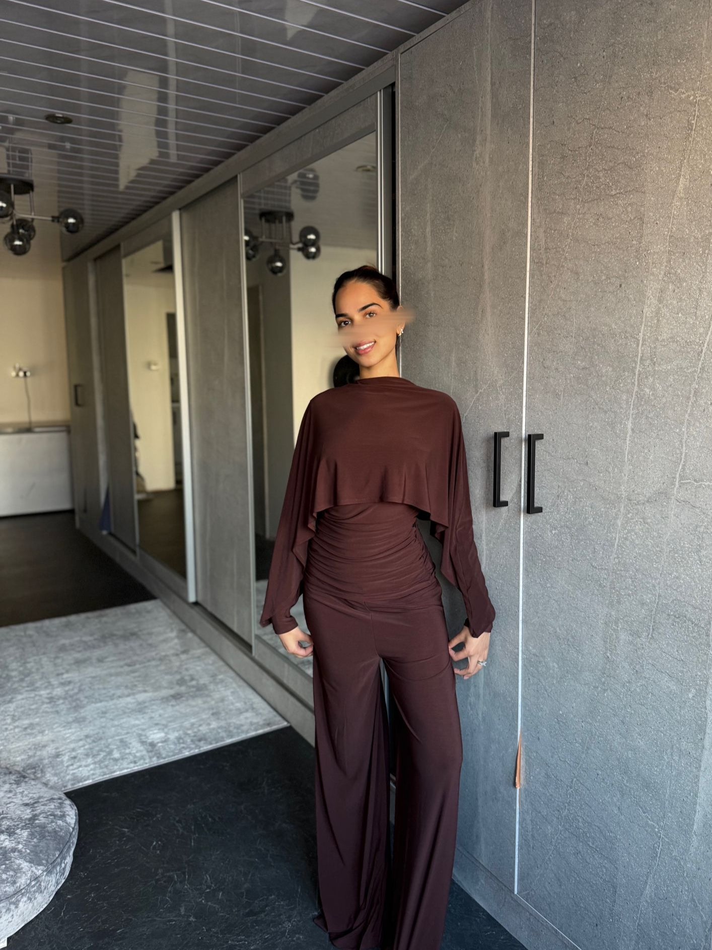 Cape detail modest co ord set with waist ruche