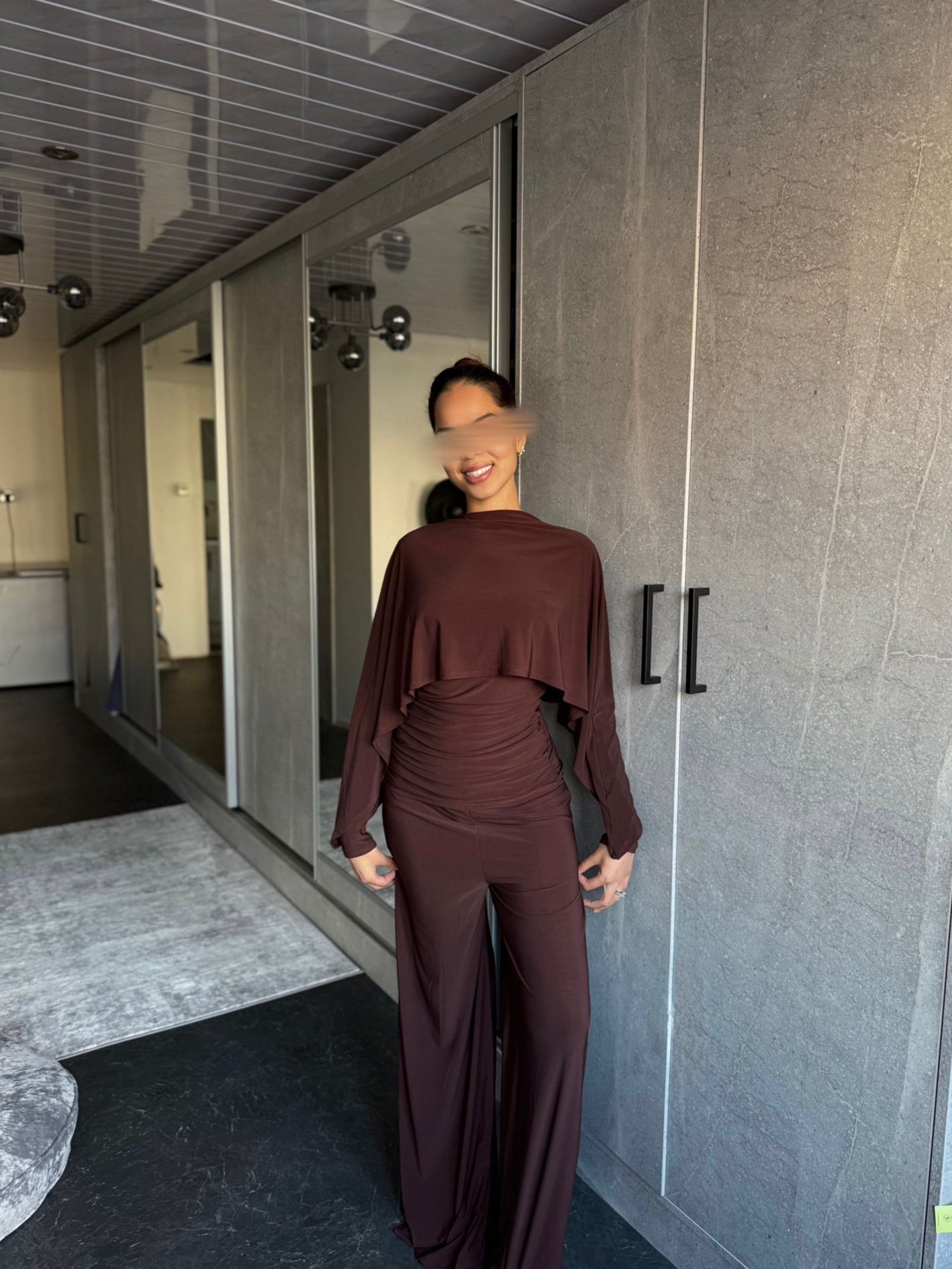 Cape detail modest co ord set with waist ruche