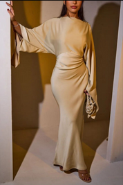 Cape sleeve detail satin tie back occasion maxi dress