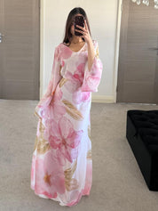 Tie back chiffon dress in floral white