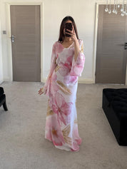 Tie back chiffon dress in floral white