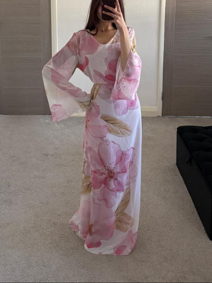 Tie back chiffon dress in floral white