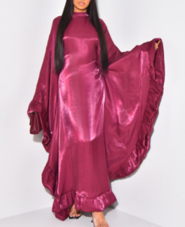 Frill shimmer detail batwing tie occasion maxi dress