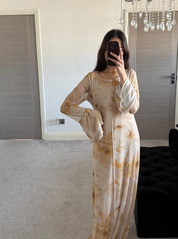 Double frill sleeve seam front mesh maxi dress in blossom yellow