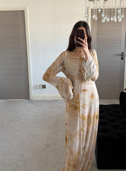 Double frill sleeve seam front mesh maxi dress in blossom yellow