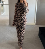 Seam detail mesh maxi dress in fierce leopard
