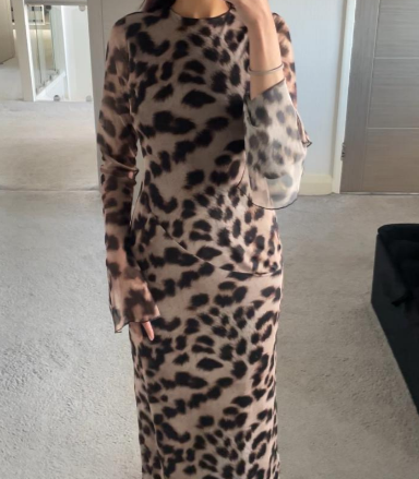Seam detail mesh maxi dress in fierce leopard
