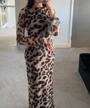 Seam detail mesh maxi dress in fierce leopard