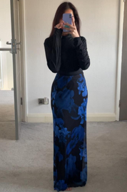 Printed mesh maxi skirt lined