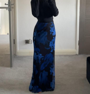 Printed mesh maxi skirt lined