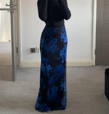 Printed mesh maxi skirt lined