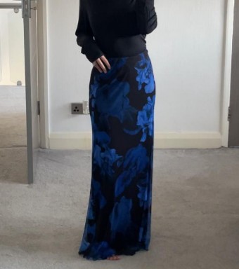 Printed mesh maxi skirt lined