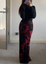 Printed mesh maxi skirt lined