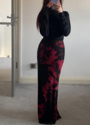 Printed mesh maxi skirt lined