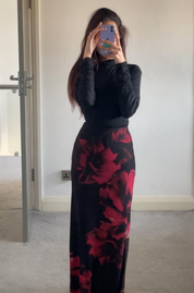 Printed mesh maxi skirt lined