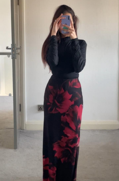 Printed mesh maxi skirt lined