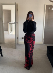 Printed mesh maxi skirt lined