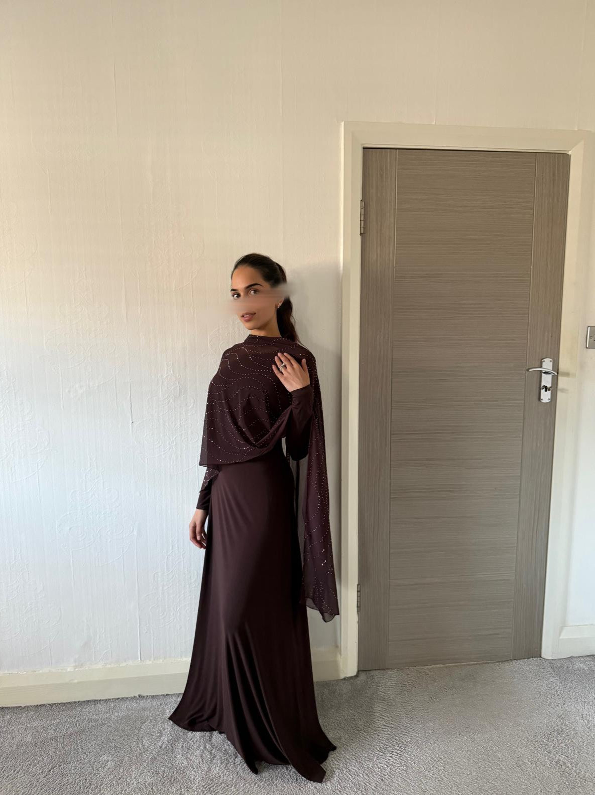 Glitter poncho 2 piece maxi dress in espresso brown